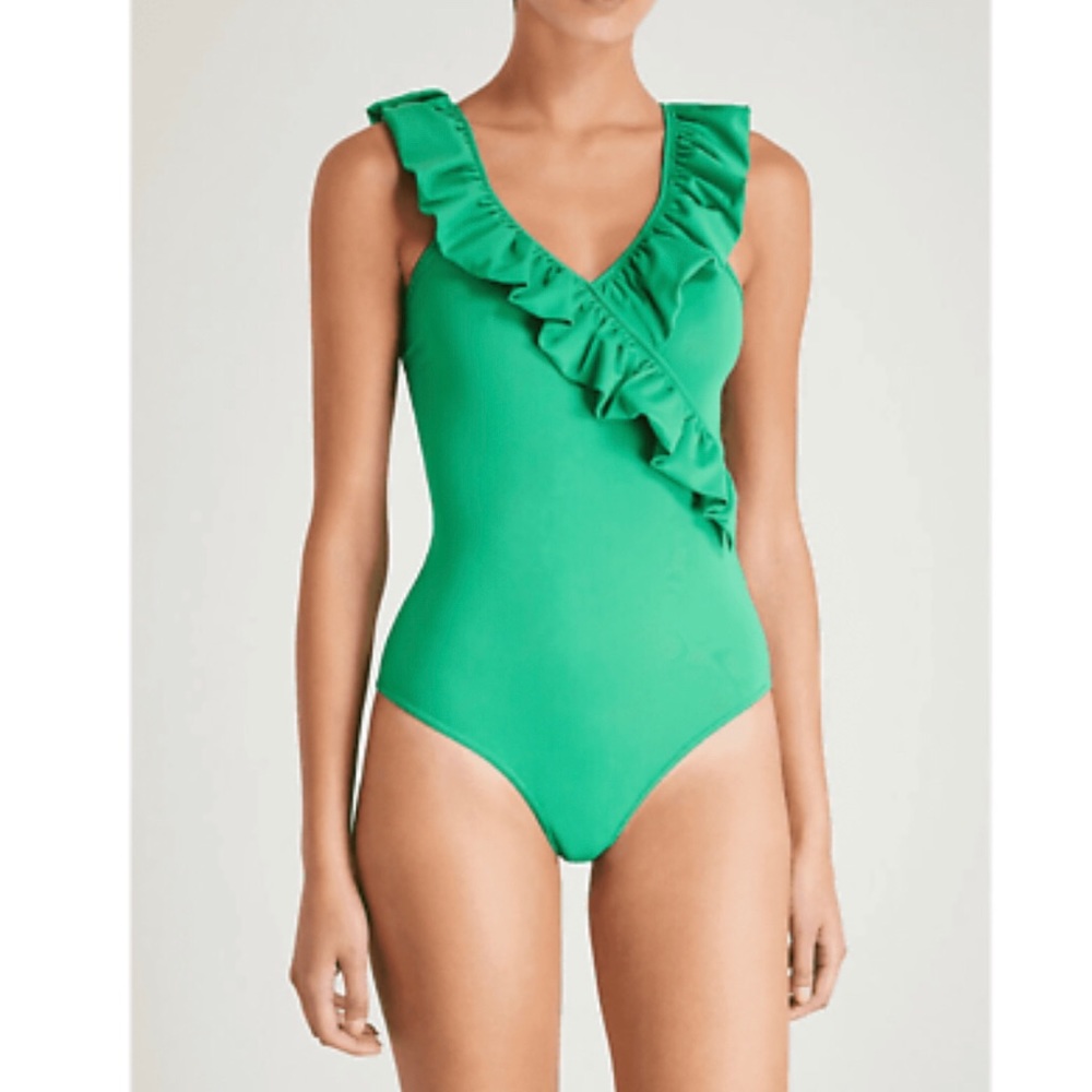 Maje One-piece Twiggy Ruffled Swimsuit Green sz 0